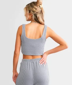 Tops | Willow & Root Rib Knit Cropped Tank Top Silver