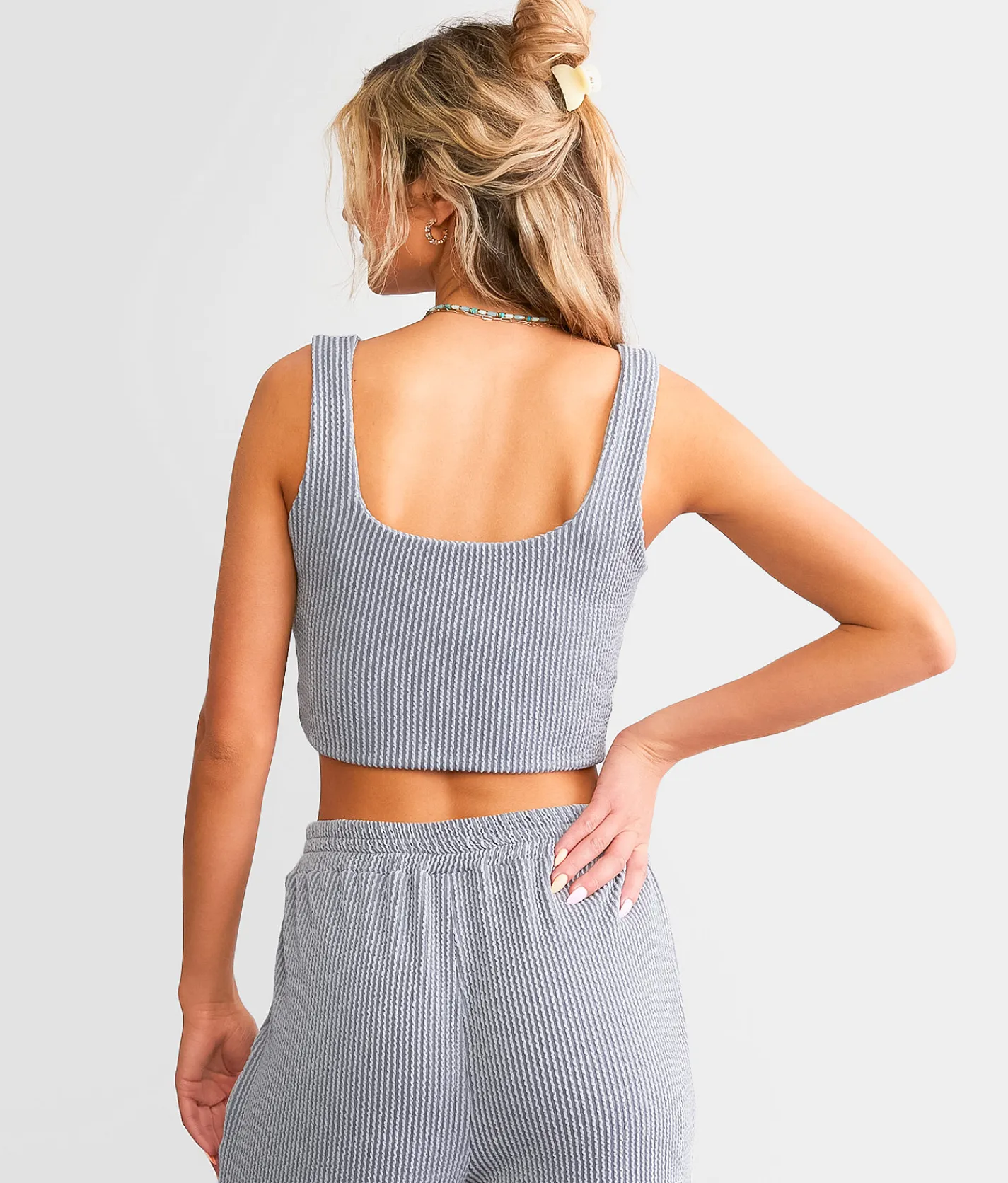 Tops | Willow & Root Rib Knit Cropped Tank Top Silver