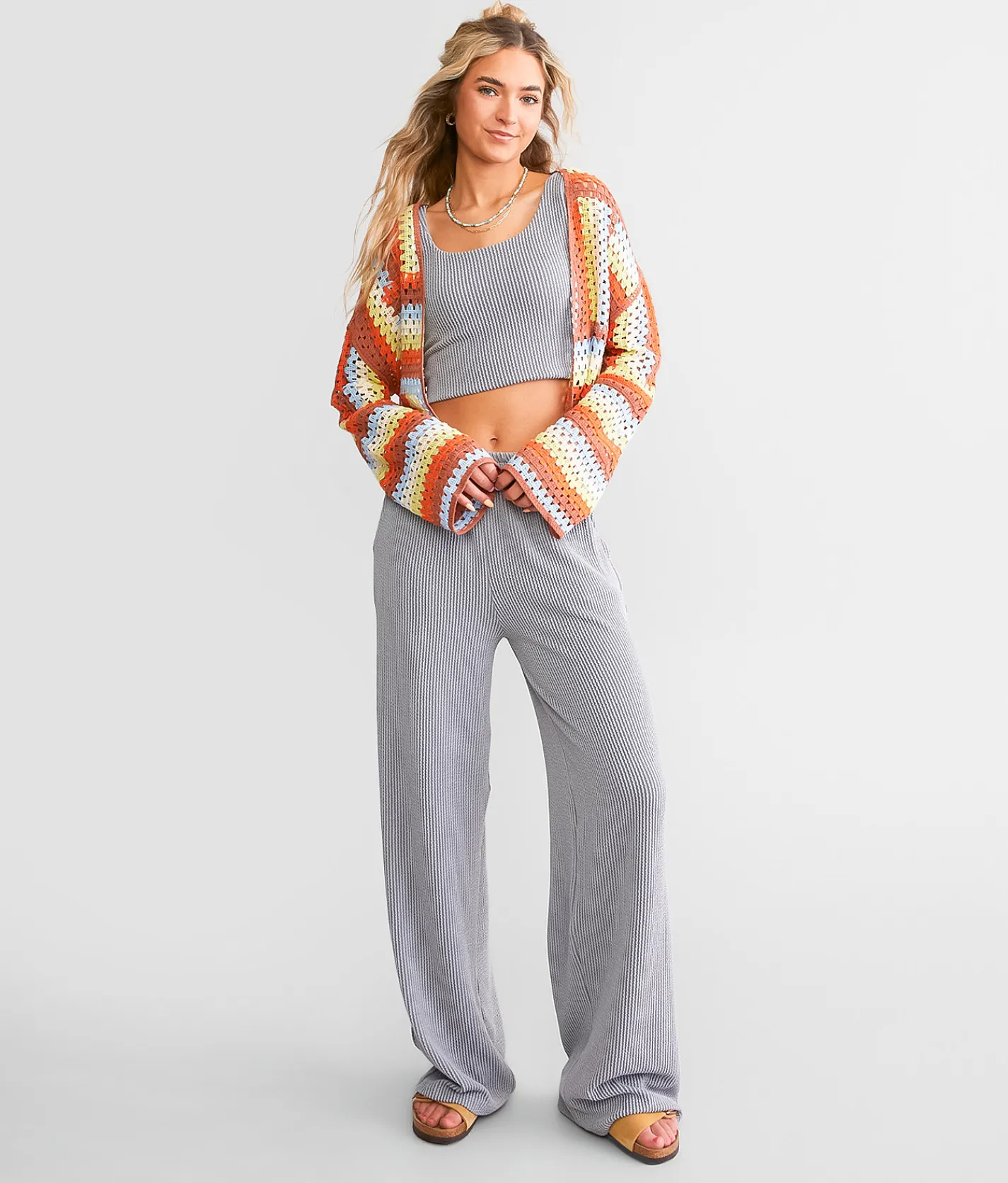 Tops | Willow & Root Rib Knit Cropped Tank Top Silver