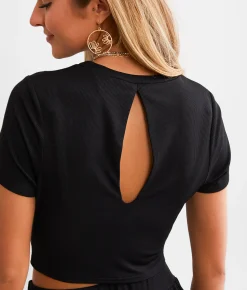 Willow & Root Rib Knit Cropped Top Black Hot
