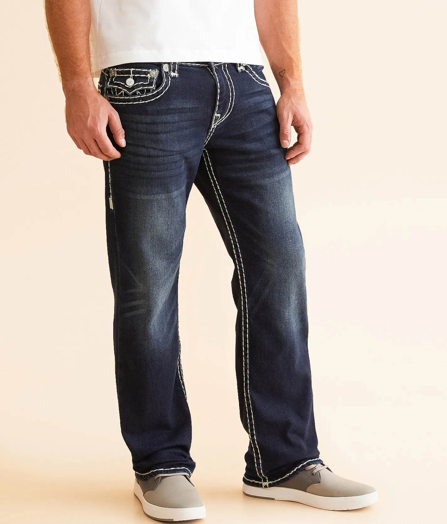 True Religion Ricky Relaxed Straight Stretch Jean Chicory Dark Wash Hot