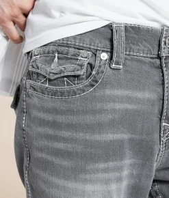 True Religion Ricky Relaxed Straight Stretch Jean Chalk Grey Wash Clearance