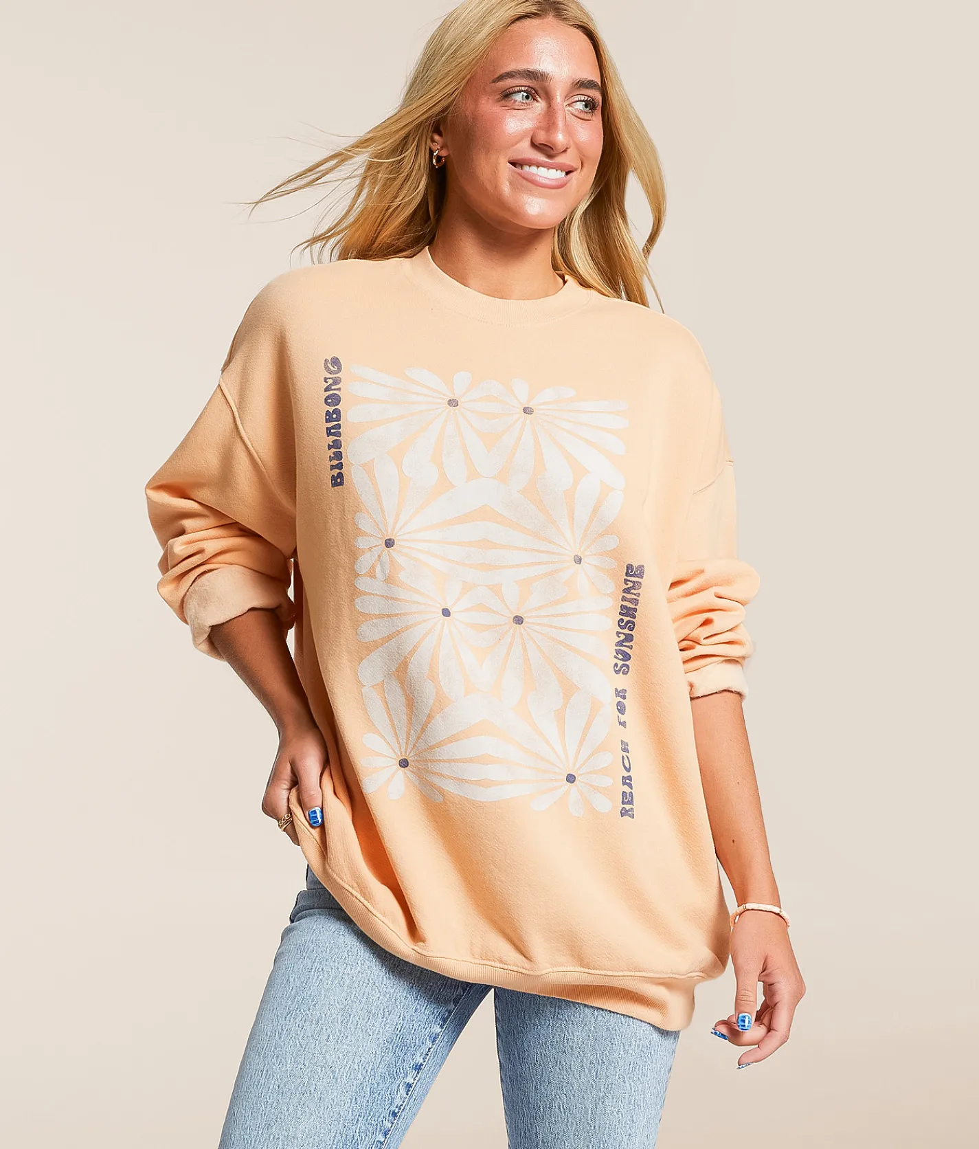 Tops | Billabong Ride In Floral Oversized Pullover Sunstone