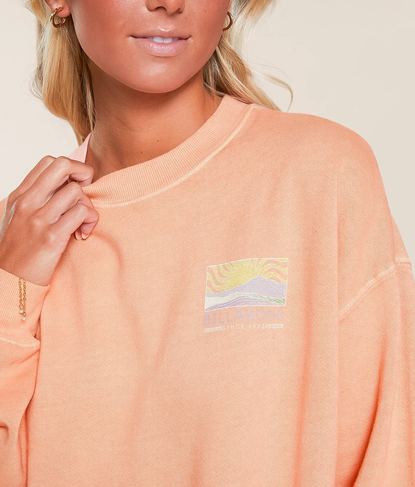 Billabong Ride In Oversized Pullover Peach Out Outlet