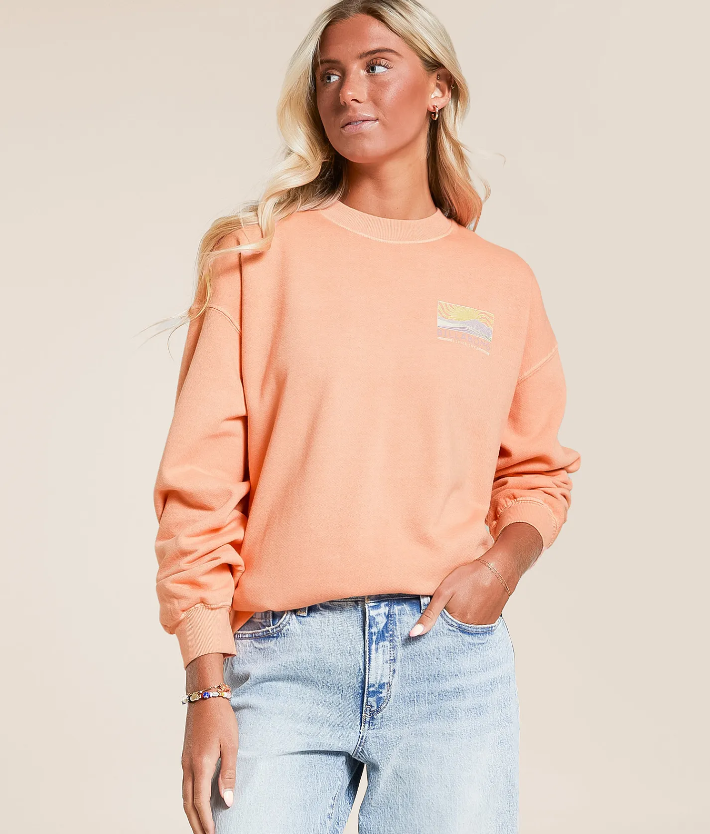 Billabong Ride In Oversized Pullover Peach Out Outlet