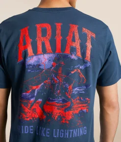 Ariat Ride Like Lightning T-Shirt Blue Dusk New