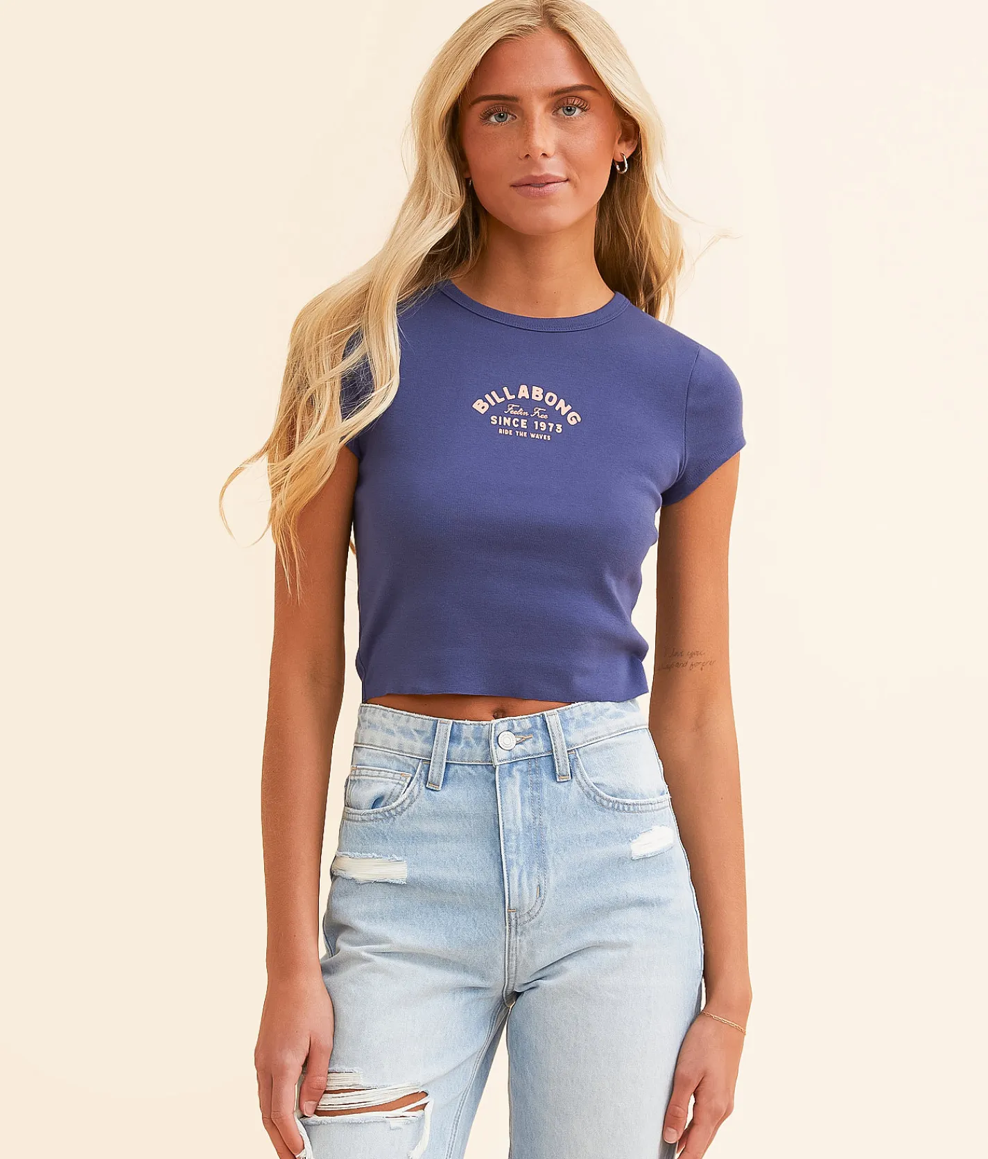 Billabong Ride The Waves Cropped Baby T-Shirt I Sea Indigo Discount