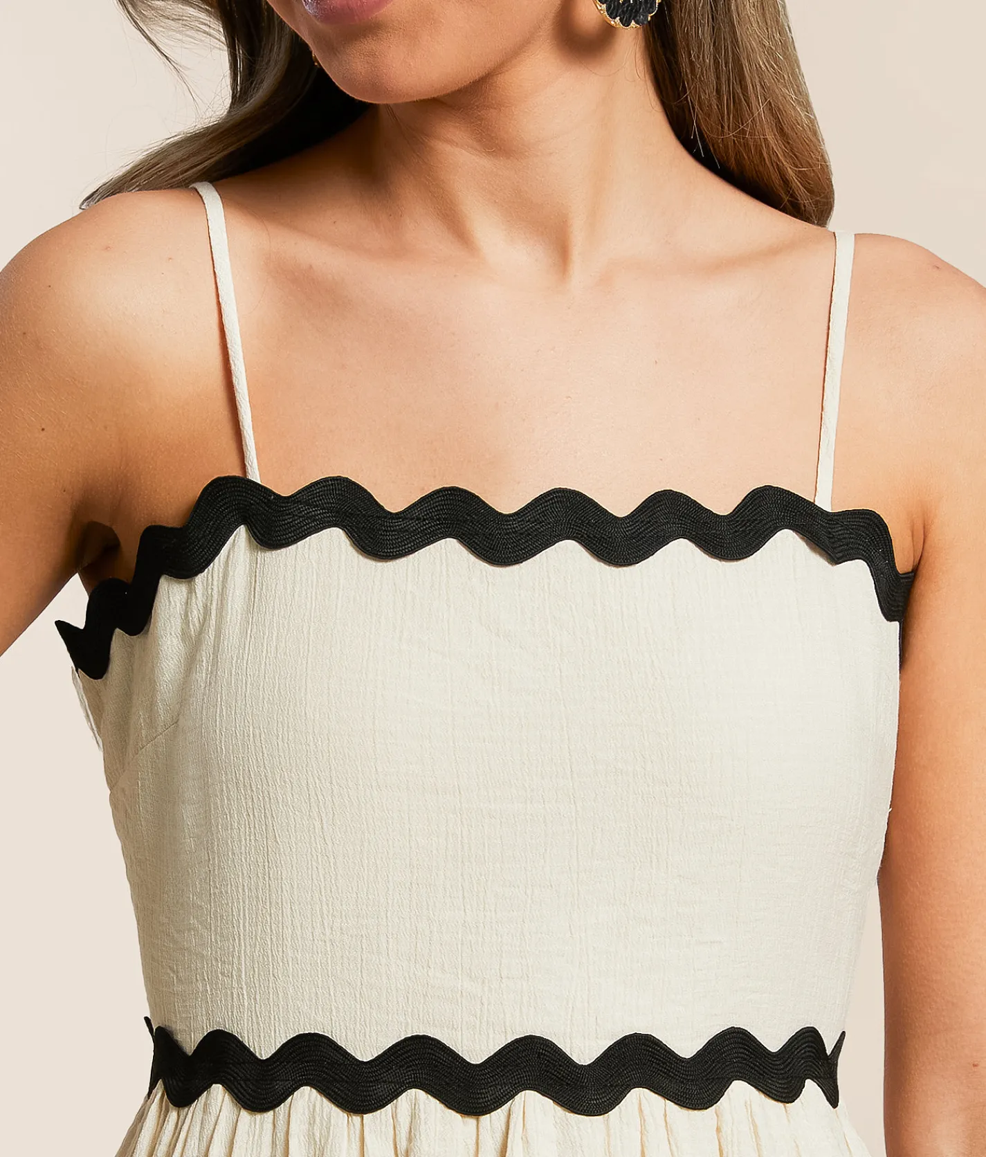 Tops | Blu Pepper Rik Rak Trim Tank Top Cream Black