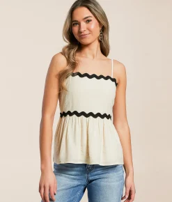 Tops | Blu Pepper Rik Rak Trim Tank Top Cream Black