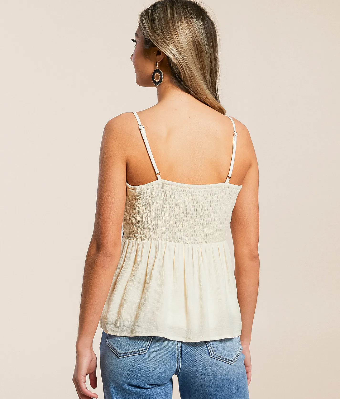 Tops | Blu Pepper Rik Rak Trim Tank Top Cream Black