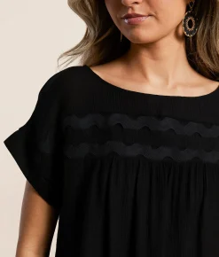 Tops | Blu Pepper Rik Rak Trim Top Black