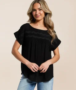 Tops | Blu Pepper Rik Rak Trim Top Black