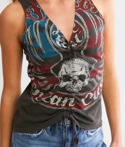 Affliction Ring Of Fire Cinch Tie Tank Top Dk Charcoal Pigment Dye Hot