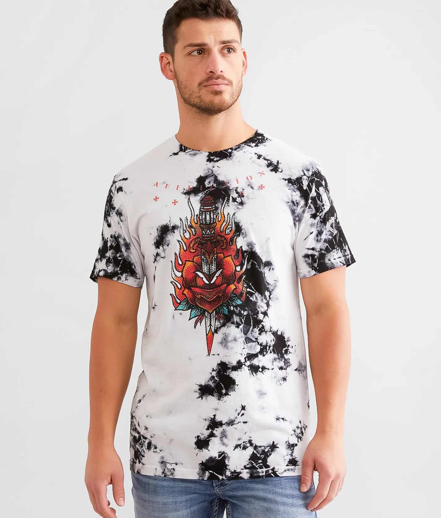Affliction Ritual Fire T-Shirt White Black Crystal Wash Discount