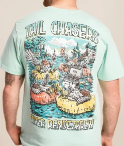 Tops|Graphic T-Shirts | Tail Chasers Club River Rendezbrew T-Shirt Ocean Wave Pigment Dye