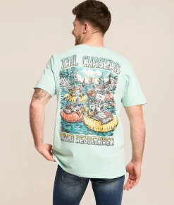 Tops|Graphic T-Shirts | Tail Chasers Club River Rendezbrew T-Shirt Ocean Wave Pigment Dye