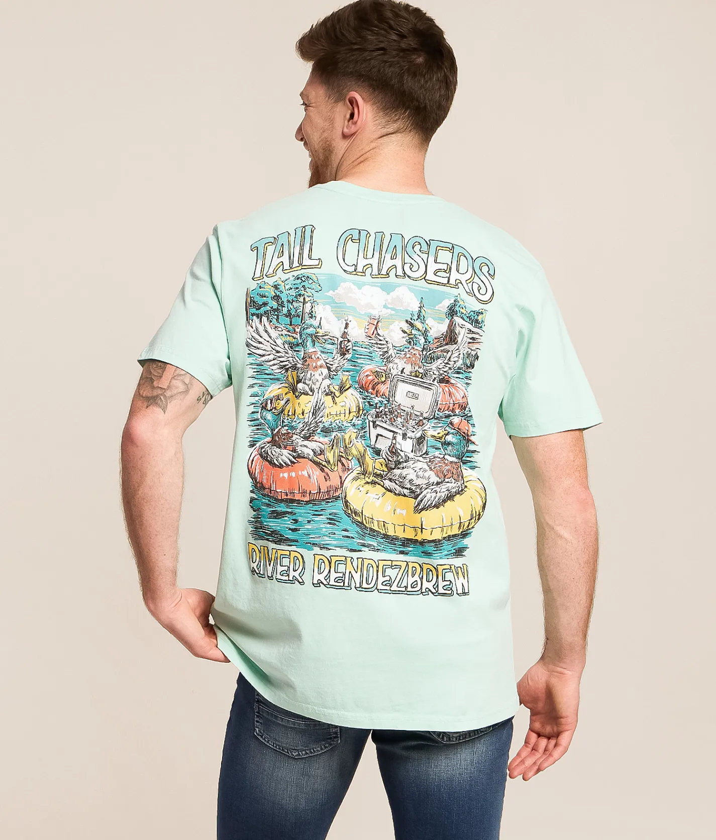 Tops|Graphic T-Shirts | Tail Chasers Club River Rendezbrew T-Shirt Ocean Wave Pigment Dye