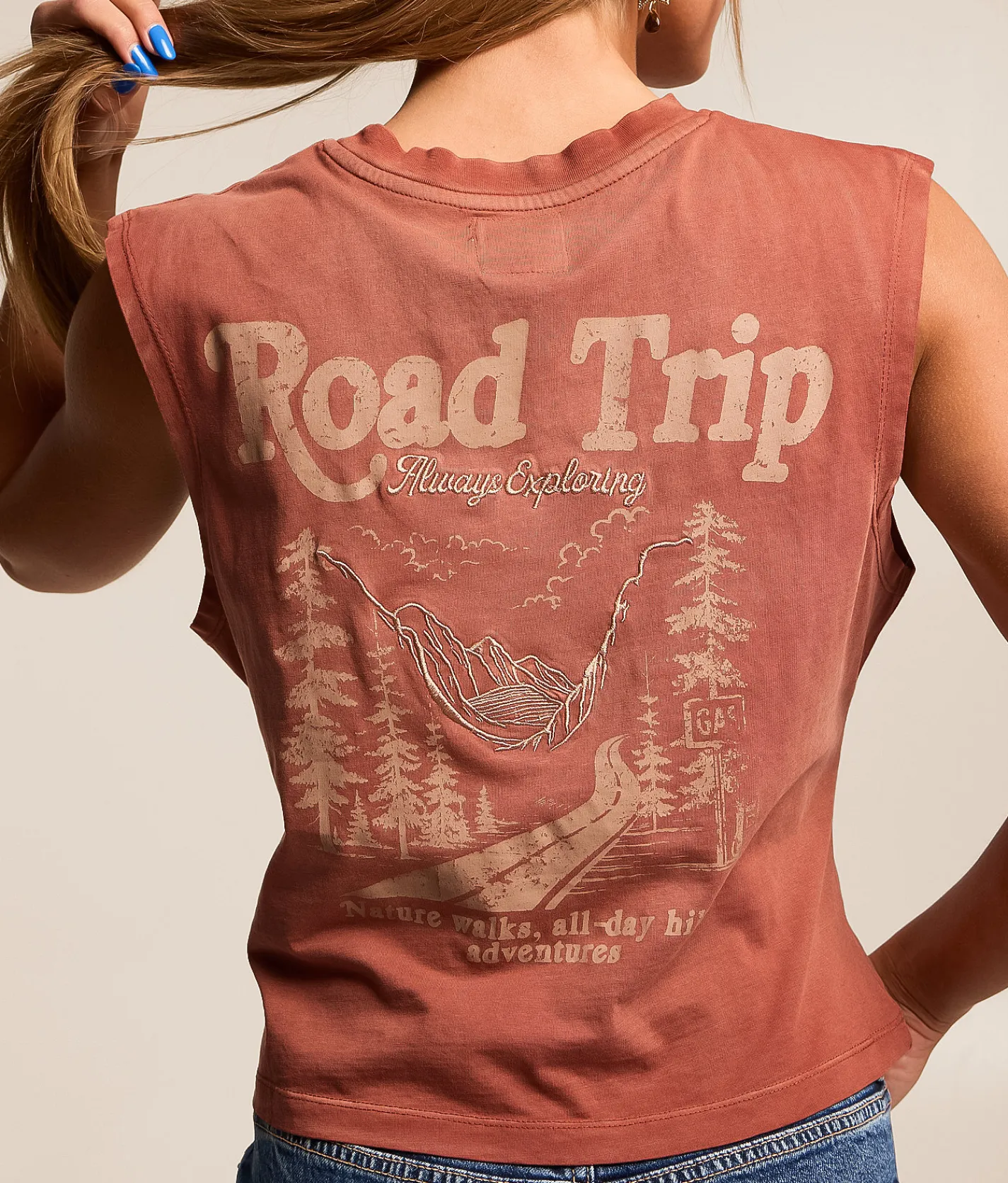 Modish Rebel Road Trip Always Exploring Tank Top Washed Red