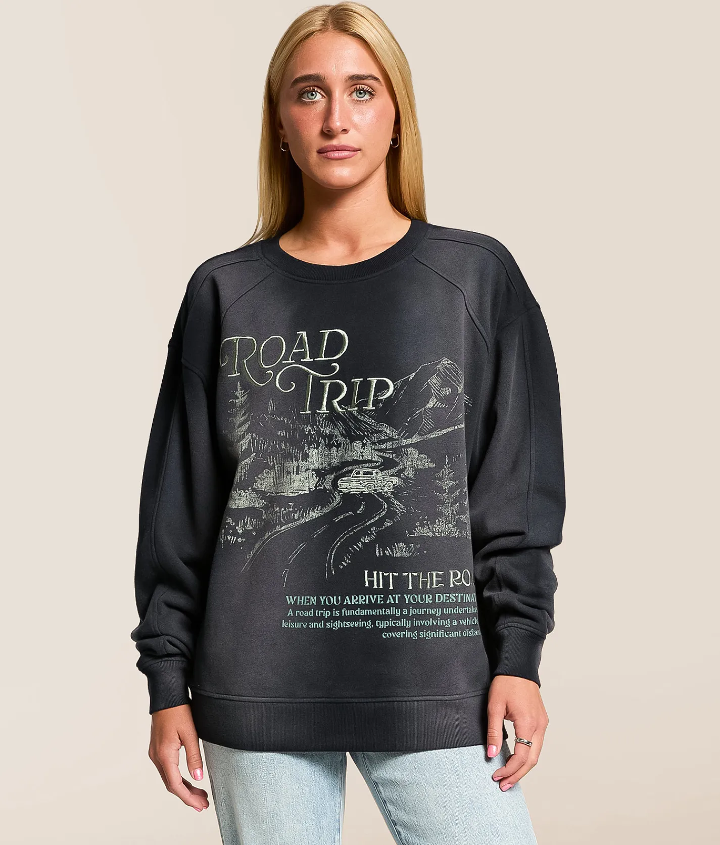 Modish Rebel Road Trip Oversized Pullover Washed Black Clearance