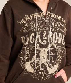 Tops | Affliction Rock & Rodeo Rhinestone Lace-Up Hoodie Chocolate Brown Lava Wash