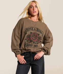 Tops | Modish Rebel Rock & Roll Hard Rock Oversized Pullover Washed Brown