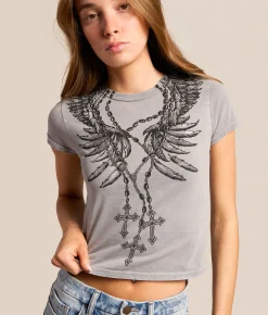 Affliction Rosary Of Life Cropped T-Shirt Silver Lava Wash Hot