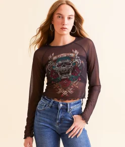 Sinful Rose Dagger Mesh T-Shirt Nude Multi Best