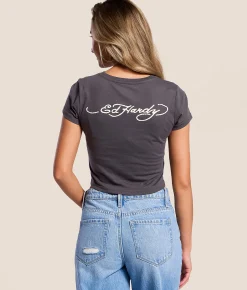 Ed Hardy Rose Heart Baby T-Shirt Charcoal New