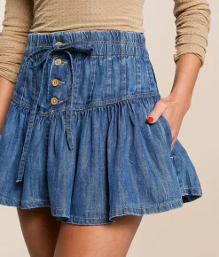 Bottoms | Free People Roselle Denim Mini Skirt High Tide