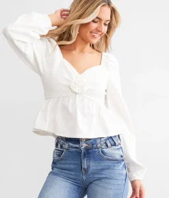 Blue Blush Rosette Cropped Peplum Top White Hot