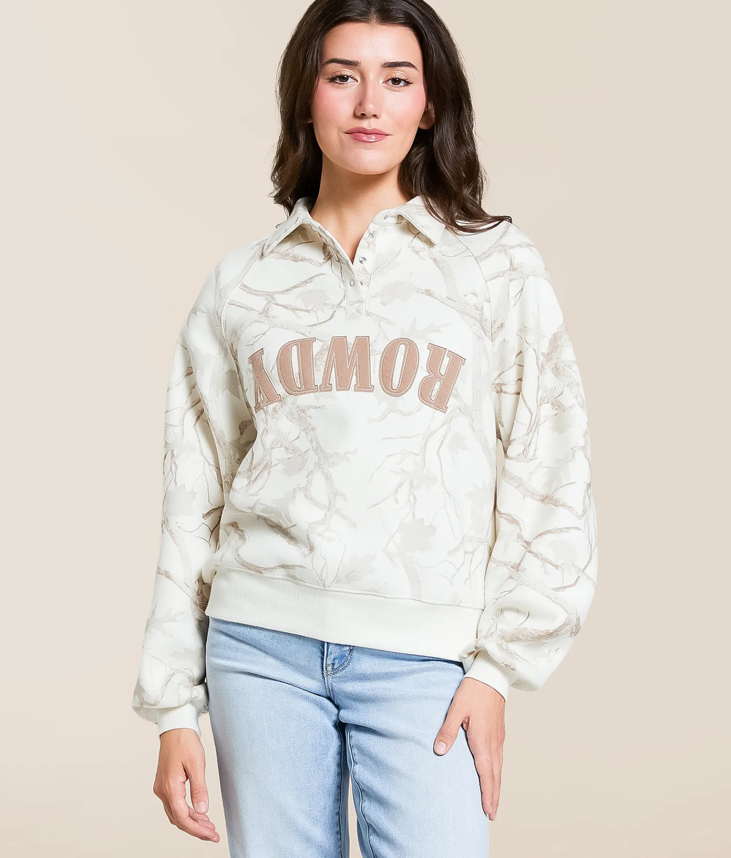 Modish Rebel Rowdy Collared Pullover White Camo Clearance