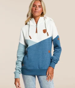 Tops | Wanakome Roxy Quarter Zip Hooded Sweatshirt Indigo Fade Mix