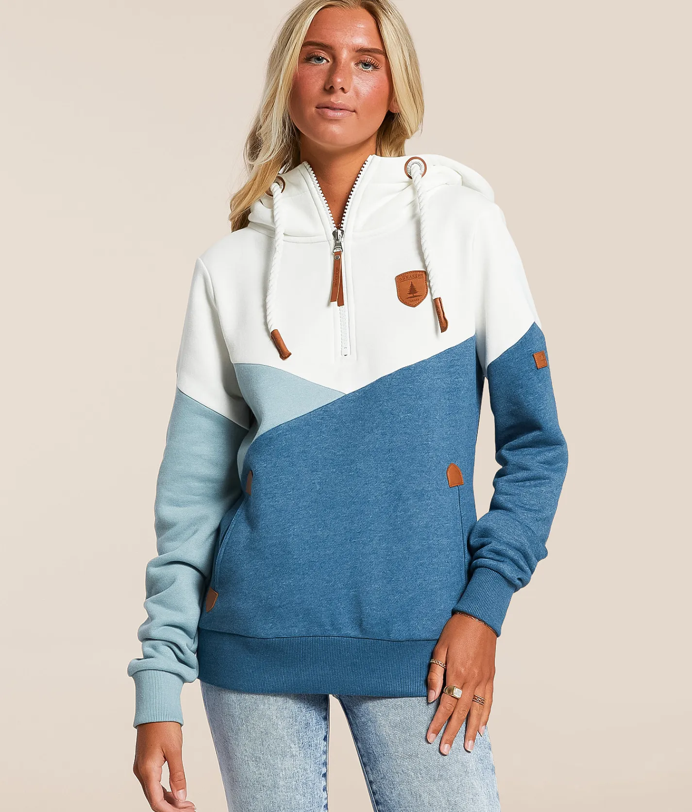 Tops | Wanakome Roxy Quarter Zip Hooded Sweatshirt Indigo Fade Mix