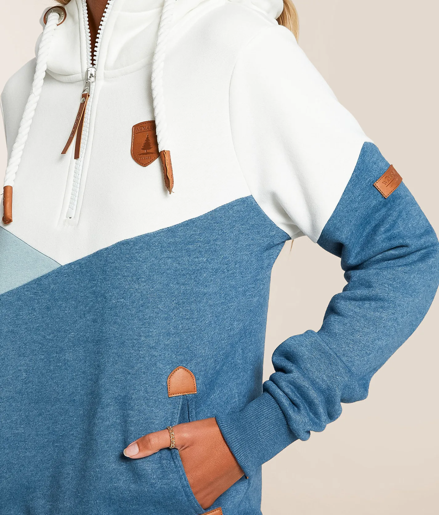 Tops | Wanakome Roxy Quarter Zip Hooded Sweatshirt Indigo Fade Mix