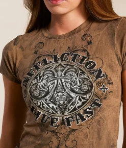 Affliction Royale Baby Cropped T-Shirt Taupe New