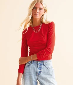 FITZ + EDDI Ruched Knit Top High Risk Red Outlet