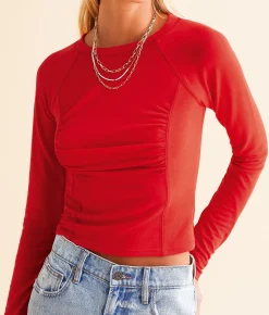 FITZ + EDDI Ruched Knit Top High Risk Red Outlet