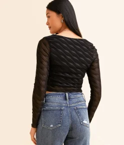 Willow & Root Ruched Mesh Cropped Top Black Discount
