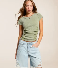 Tops | Gilded Intent Ruched Rib Knit T-Shirt Oil Green