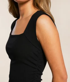 The Workshop Ruched Square Neck Tank Top Black