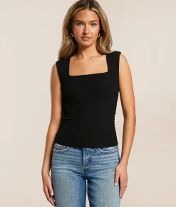 The Workshop Ruched Square Neck Tank Top Black