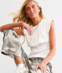 Gilded Intent Ruched Tank Top Bronze Green Clearance