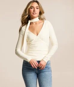 Willow & Root Ruched Top With Detachable Scarf Cream Outlet