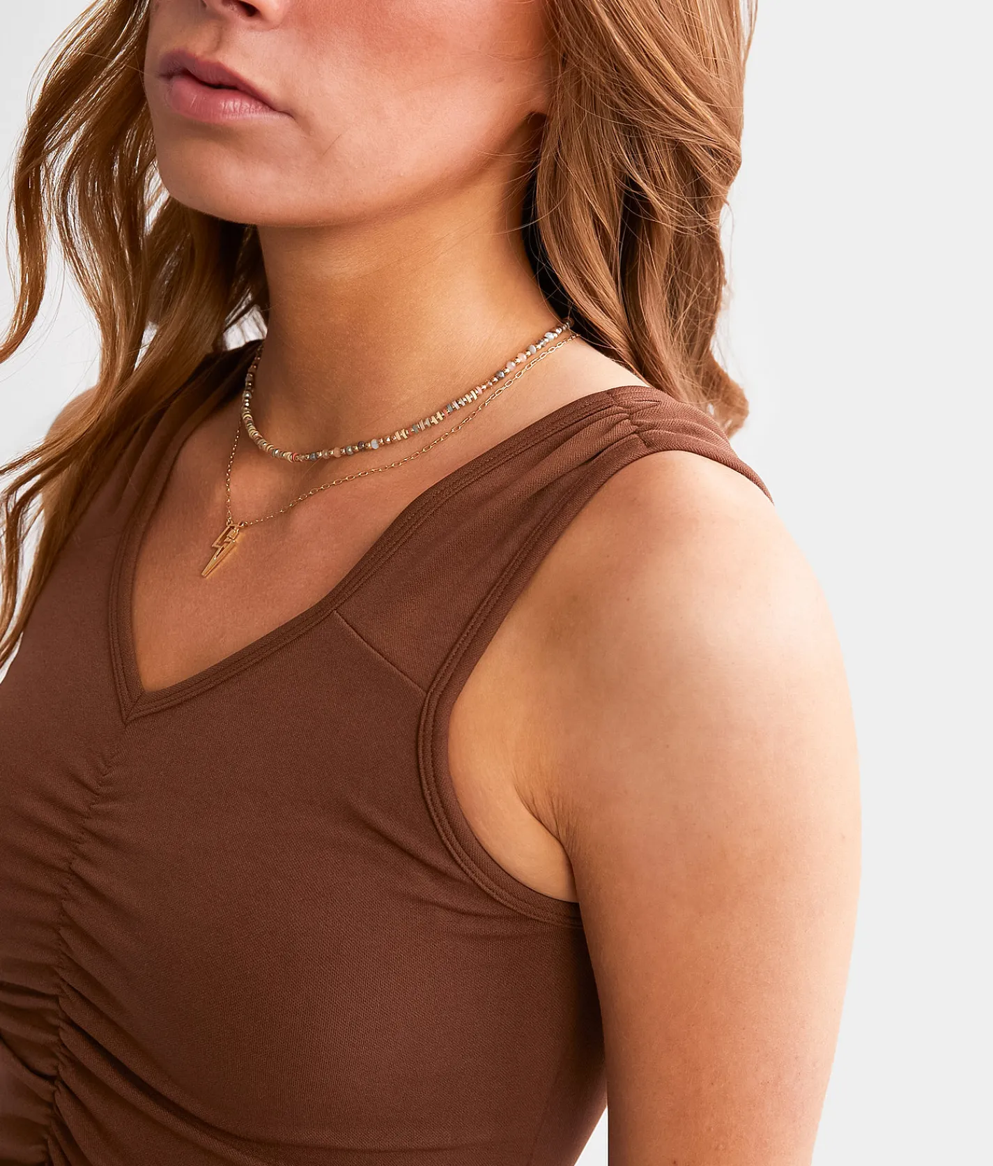 FITZ + EDDI Ruched 2 Way Tank Top Cocoa Brown Best