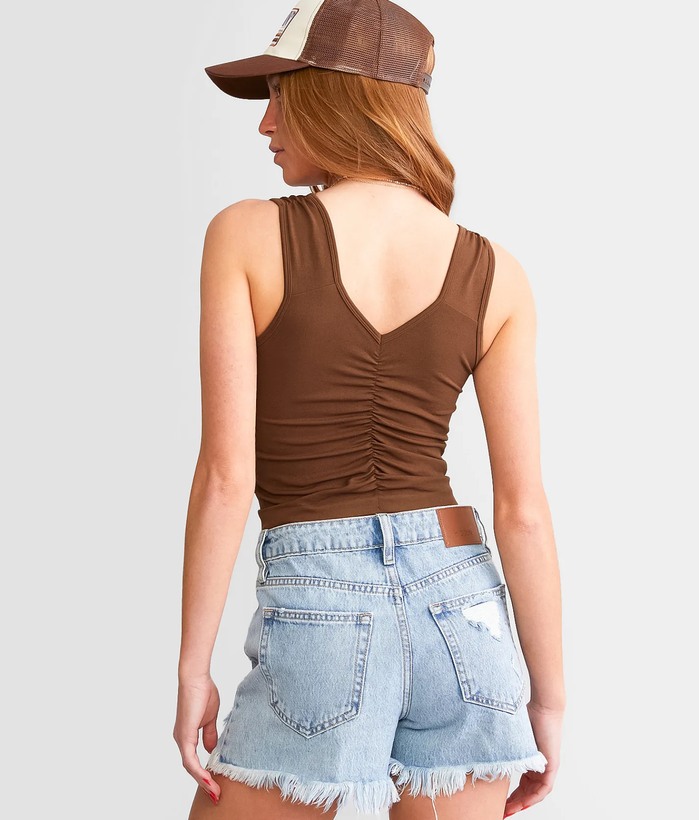 FITZ + EDDI Ruched 2 Way Tank Top Cocoa Brown Best