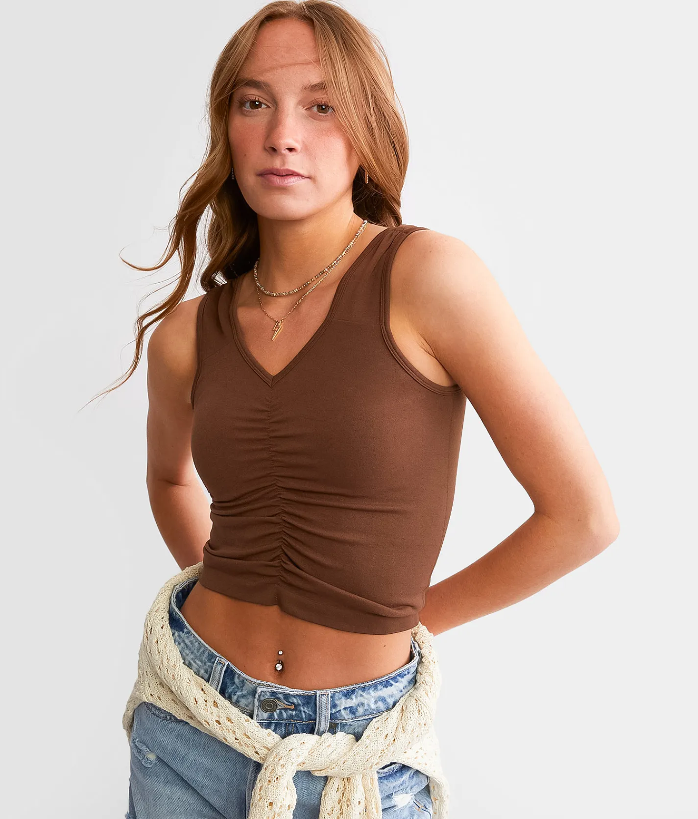 FITZ + EDDI Ruched 2 Way Tank Top Cocoa Brown Best