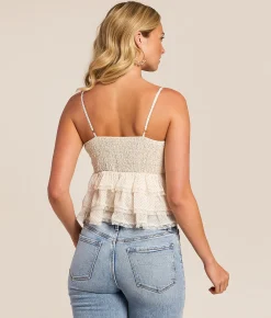 Tops | Willow & Root Ruffle Dot Peplum Tank Top White