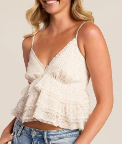 Tops | Willow & Root Ruffle Dot Peplum Tank Top White