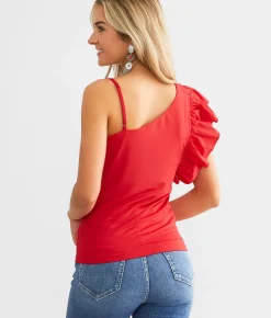 mittoshop Ruffled Tank Top Red Clearance