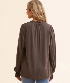 Daytrip Ruffle Front Tie Top Cappuccino Clearance